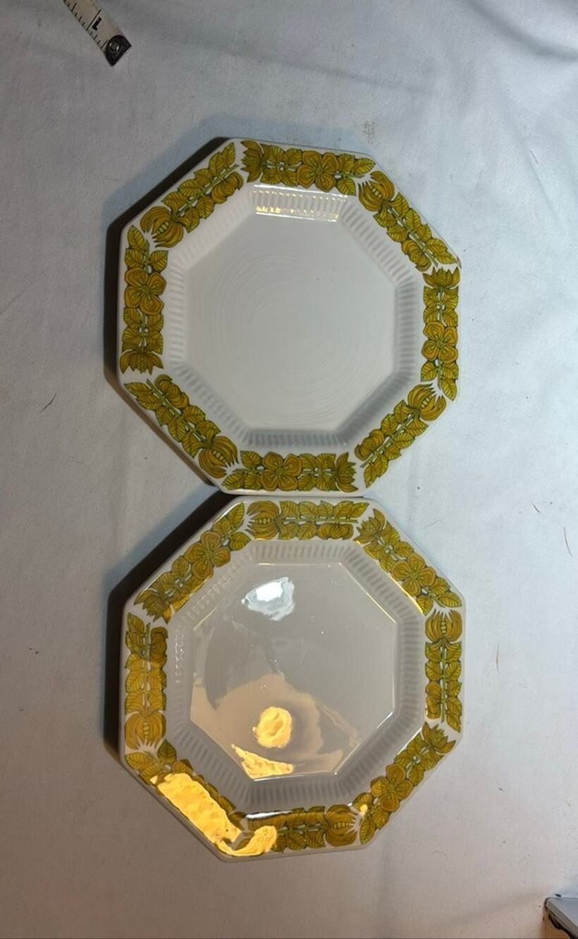 Vintage Independence Ironstone Salad Plates with Yellow Floral Design